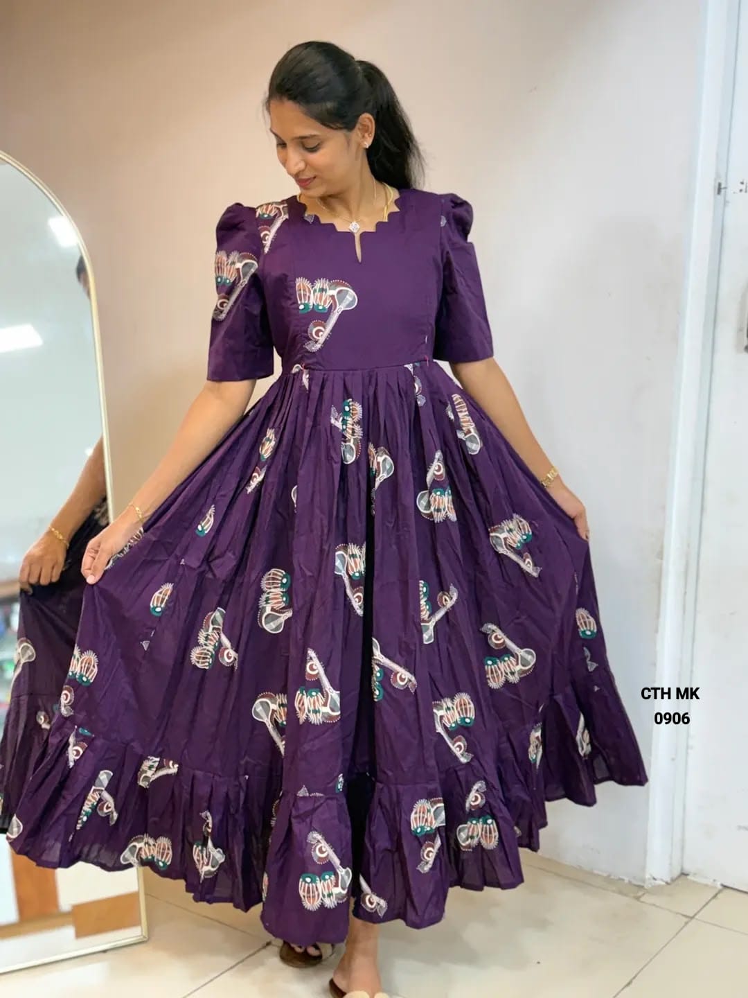 Elegant Printed Cotton Midi Dress